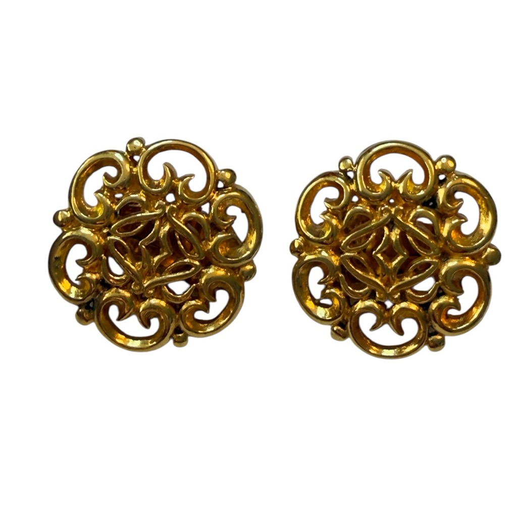 Loewe Vintage Gold-Tone Filigree Clip-On Earrings